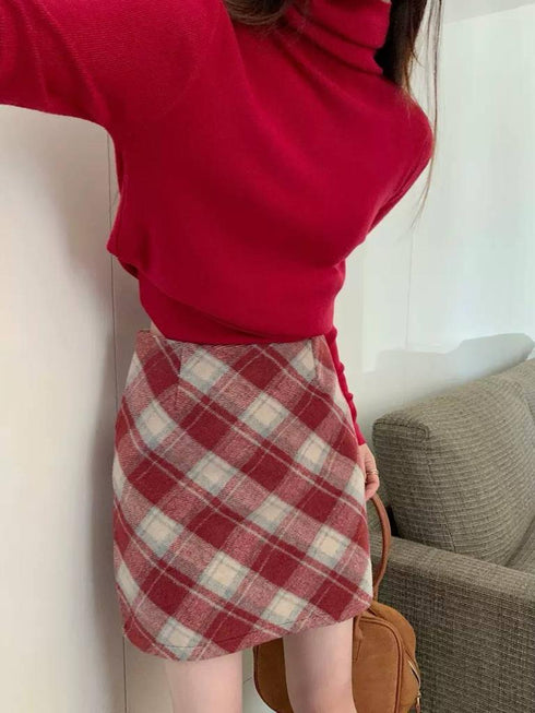 A-Line Woolen Preppy Skirts